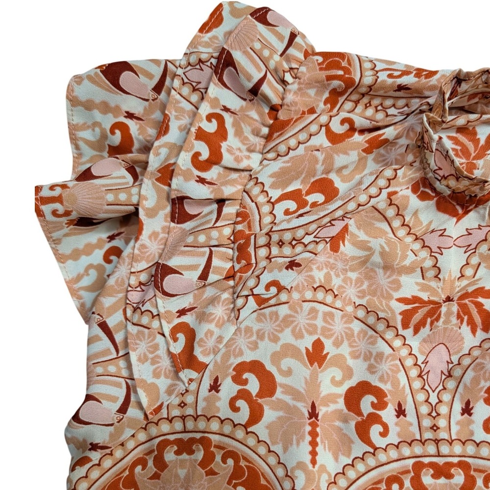 Rose + Olive Orange Paisley Ruffle Flutter Sleeve Tassel Boho Blouse XL - Picture 4 of 7